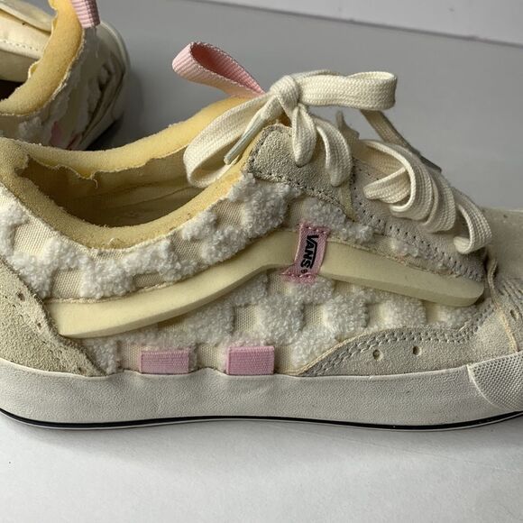 Vans Chenille Check Old Skool Cap beige/pink suede lace-up sneakers NWOB - Picture 9 of 12